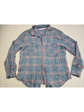 Billy T Womens XL Plaid Button-Up Shirt With Lace-Up Back Detail 100% Lyocell